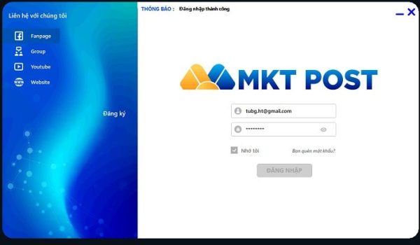 Đăng nhập phần mềm chia sẻ facebook MKT Post