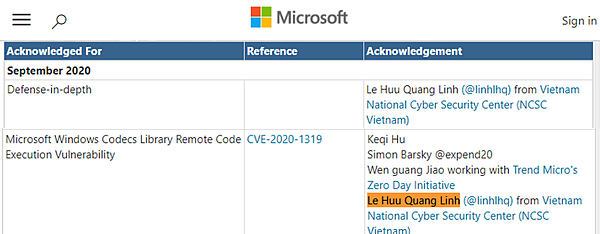 Chuyên gia Lê Hữu Quang Linh được ghi nhận trên website của Microsoft.