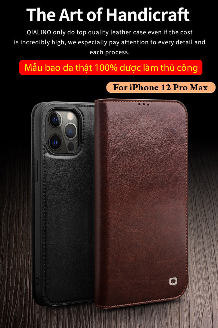Bao da iPhone 12 Pro Max Qialino Classic Leather Hanmade da thật 1