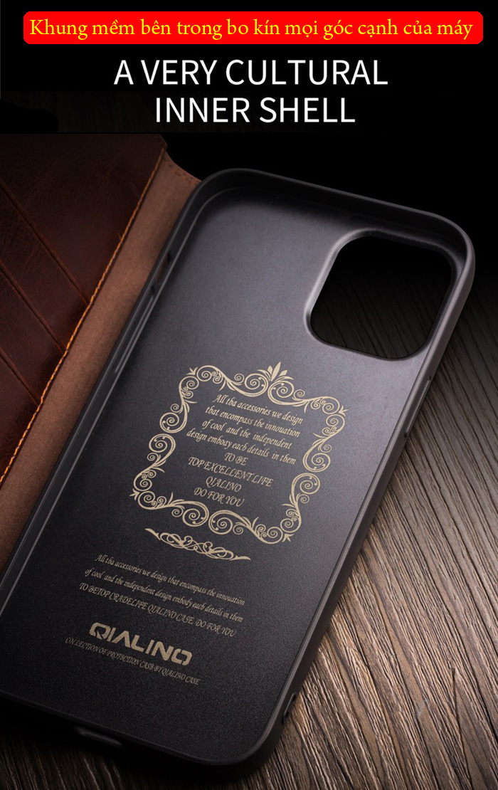 Bao da iPhone 12 Pro Max Qialino Classic Leather Hanmade da thật 2