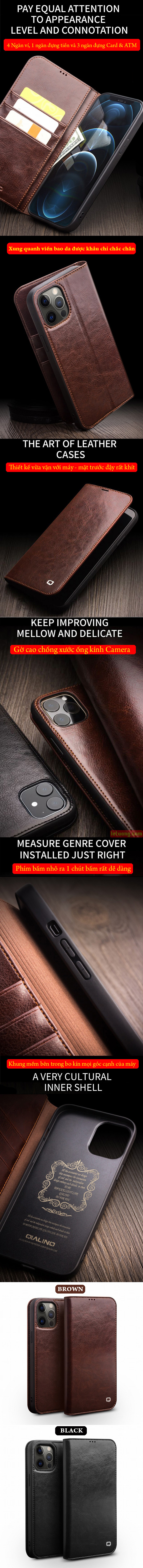 Bao da iPhone 12 Pro Max Qialino Classic Leather Hanmade da thật 8