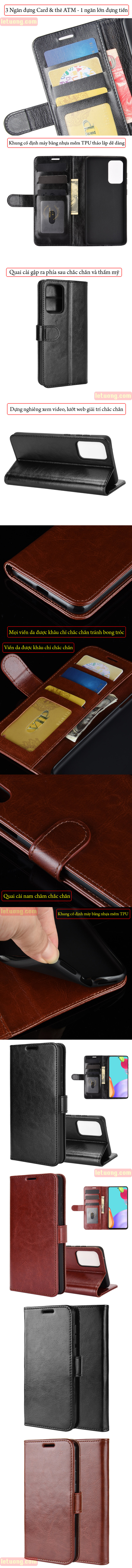 Bao da Samsung A52 5G LT Wallet Leather dạng ví đa năng - khung mềm 3